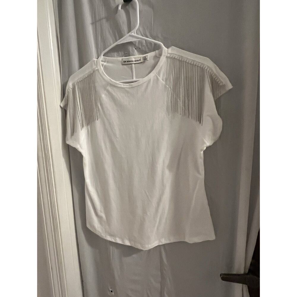 Rebecca Minkhoff White Stage Presence Beaded Chain T Shirt Sz S NWT